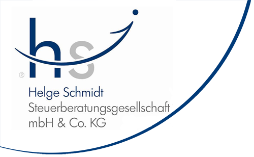 Kanzleilogo mit den stilisierten Buchstaben „hs“, einer geschwungenen Linie sowie dem Schriftzug „Helge Schmidt Steuerberatungsgesellschaft mbH & Co. KG“.